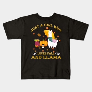 Just A Girl Who Loves Fall & Llama Funny Thanksgiving Gift Kids T-Shirt